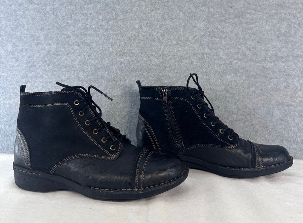 Clarks Women's 9 Whistle Watch Black Leather & Suede Boot Laces Sneaker Comfort